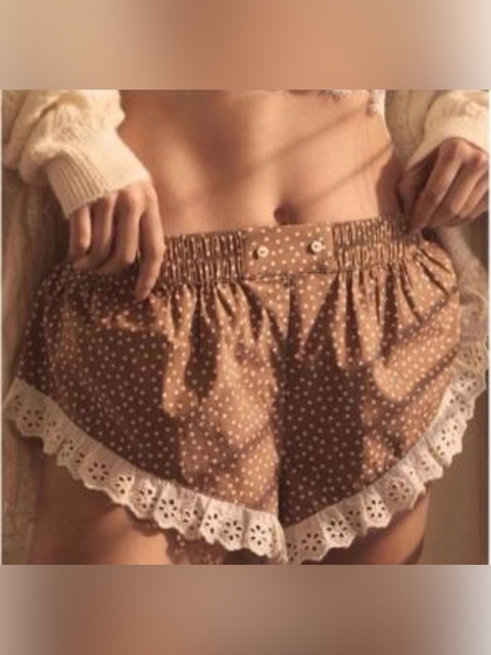By Anthropologie Polka Dot Eyelet Lounge Shorts